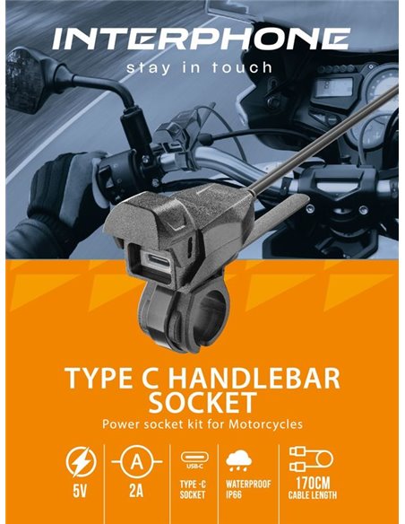Interphone Handlebar Power Supply With Type C For Motorcycles